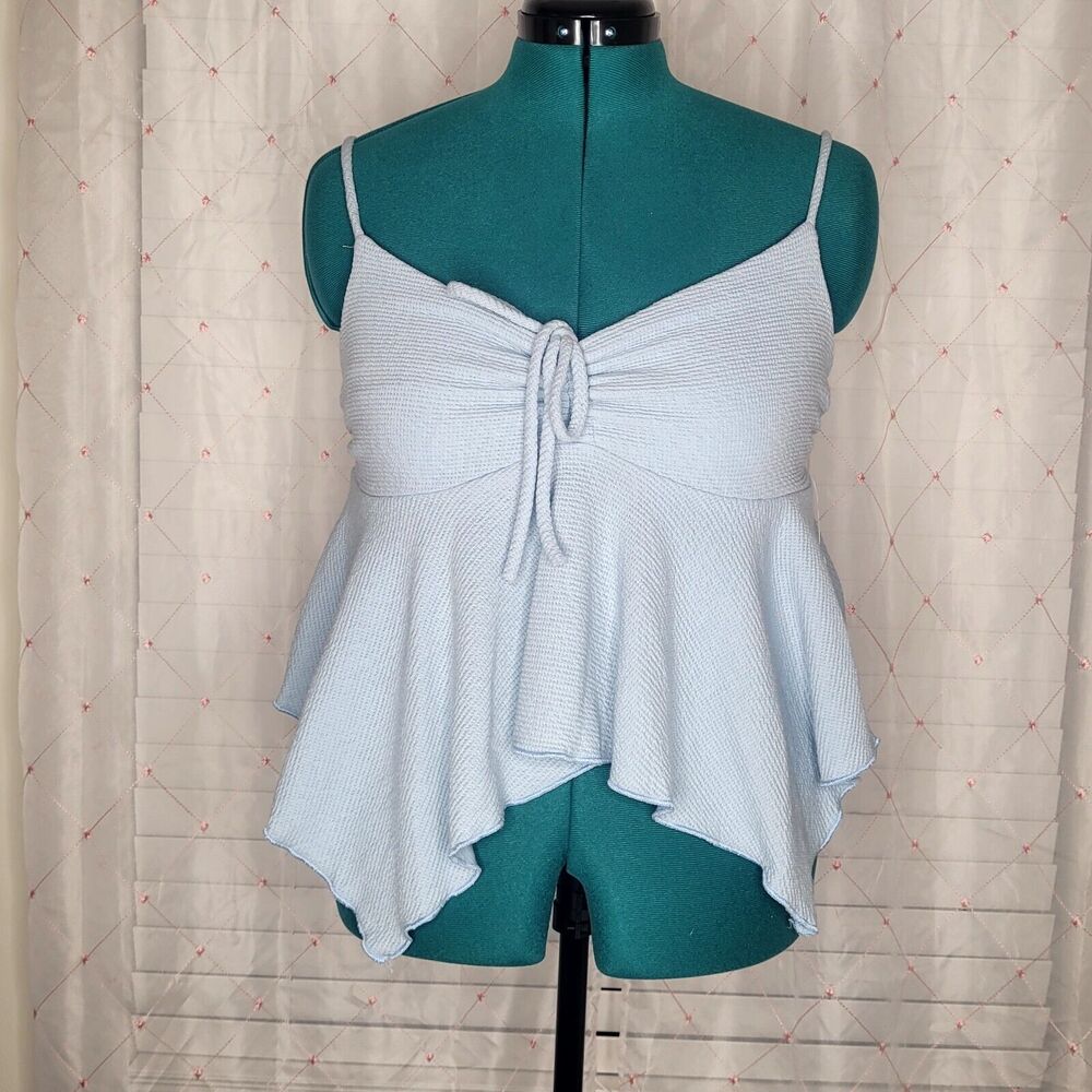 Gaze Sz L Baby Blue Babydoll Hankerchief Hem Top Fairy Y2K Summer Girly Princess